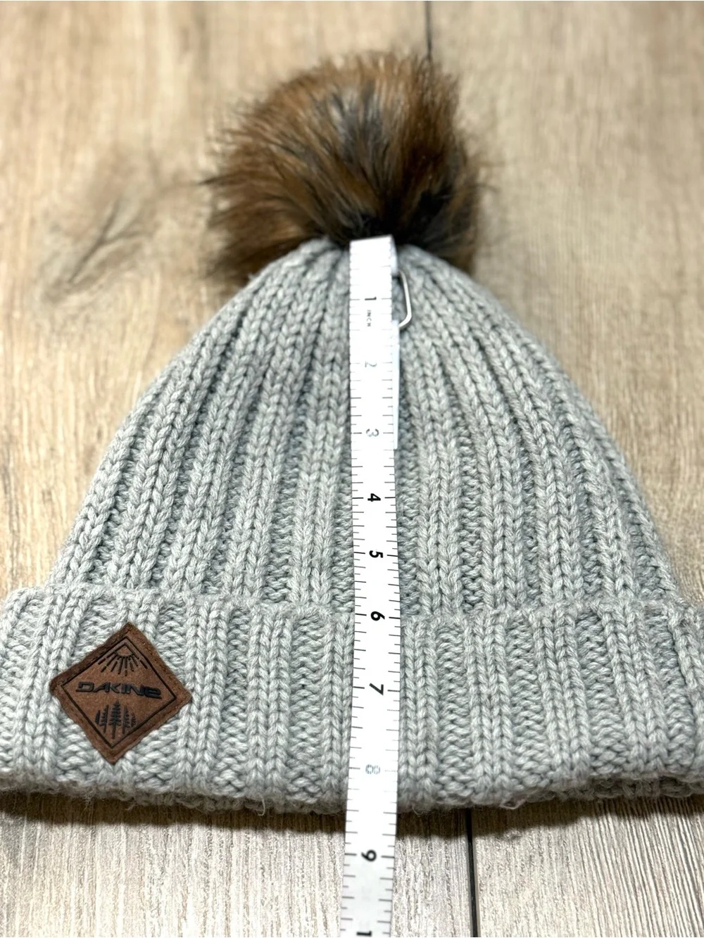 Dakine Gray Knit Beanie Faux Fur Pom Fleece Lined Hat Ski Snowboard